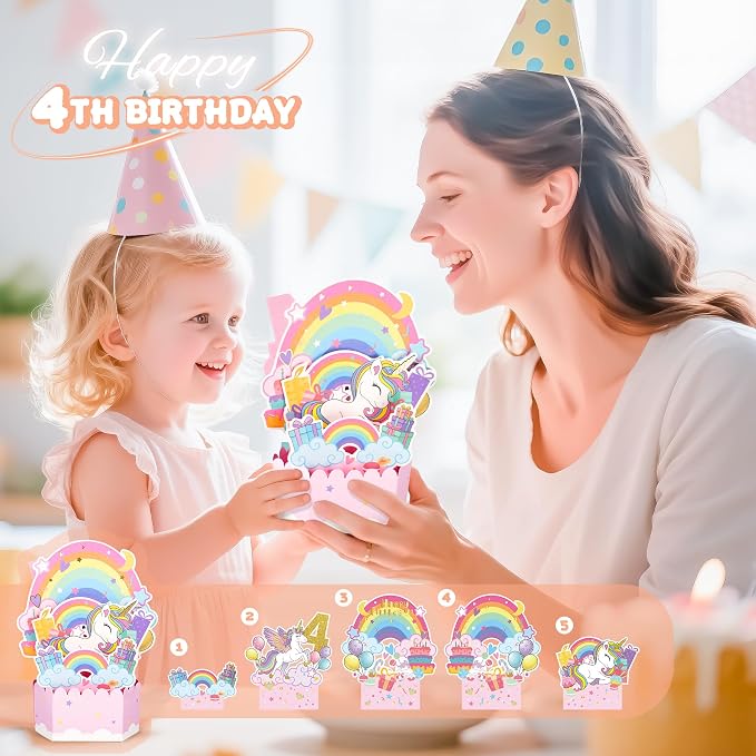 Unicorn Gifts for Girls, Christmas Birthday Gifts for Girls Age 4 Years Old Girl Birthday Gift Unicorn 3D Pop-Up Card for 4-Year-Old Girl and DIY Water Bottle Kits, Unicorn Toys for Daughter, Niece