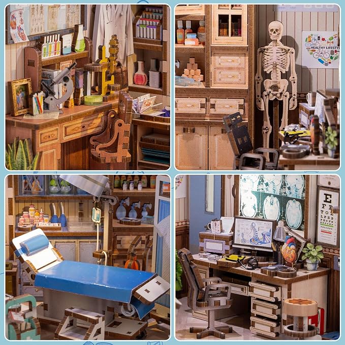fifijoy Book Nook Kit - Doctors Office DIY Miniature House Dollhouse Kit for Adults and Teens, Booknook Mini Doctors Clinic Bookshelf Insert Decor 3D Wooden Puzzle, Gifts for Family