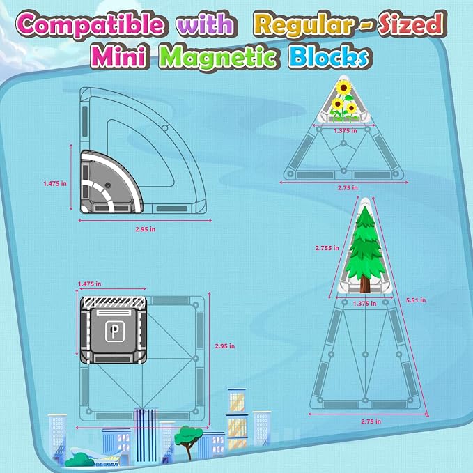 Road Mini Magnetic Tiles with Case Travel Toys for 3+ Year Old Boys Girls