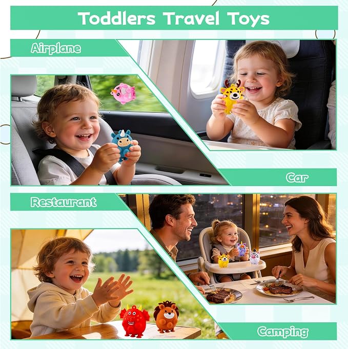 ChildFun 12PCS Animal Suction Popper Fidget Toys, Toddler Travel Toys for Airplane Car Activities, Silicone Sensory Toys, Party Favors for Kids, Goodie Bag Stuffers, Toys for 1+ Years Old