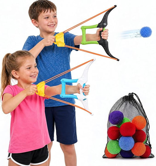 Water Balloon Launcher, 2 Bow Launchers Toy with 24 Pcs Reusable Water Absorption Cotton Balls, Outdoor Summer Yard Water Games and Pool Beach Activities for Family