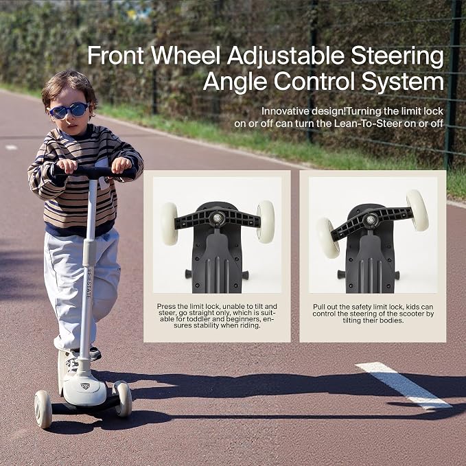 3 Wheel Scooter for Kids Ages 3-18, Up to 220 Lbs, Kids Scooter with Adjustable Lean-To-Steer Switch, Foldable, Lightweight, Wide Anti-Slip Deck, Adjustable Height Handlebar, Light-Up Wheels