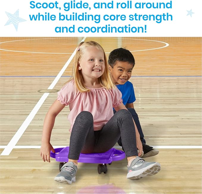 hand2mind Purple Indoor Scooter Board with Handles, Sit Down Floor Scooter, Gym Activities for Kids, Indoor Sport Recess Games, Physical Education Equipment, Gross Motor Toys