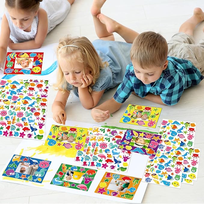 chiazllta 30 Pcs Summer Under the Sea Craft Kits for Ocean Animal DIY Picture Frame Crafts Back to Activities Game Bulletin Board Decorations