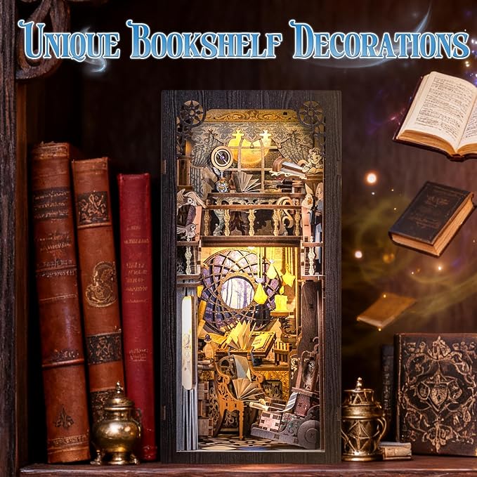 Fsolis Book Nook Kit, 3D Wooden Puzzles for Adults (Nebula Common Room) | DIY Booknook Miniature Decorative Bookends with Light and Dust Cover Gifts for Women Readers Book Lovers