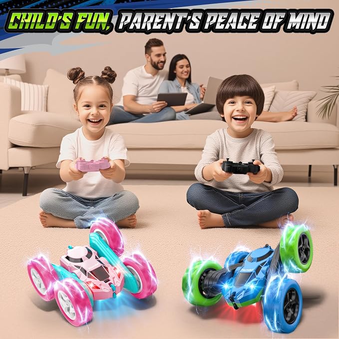 Hamdol Upgraded RC Car for Kids, 360° Rotating Double Sided Stunt Vehicle with Headlights, 2.4GHz 4WD Remote Control Car, USB-C Rechargeable Electric Toy, Birthday for Boys & Girls