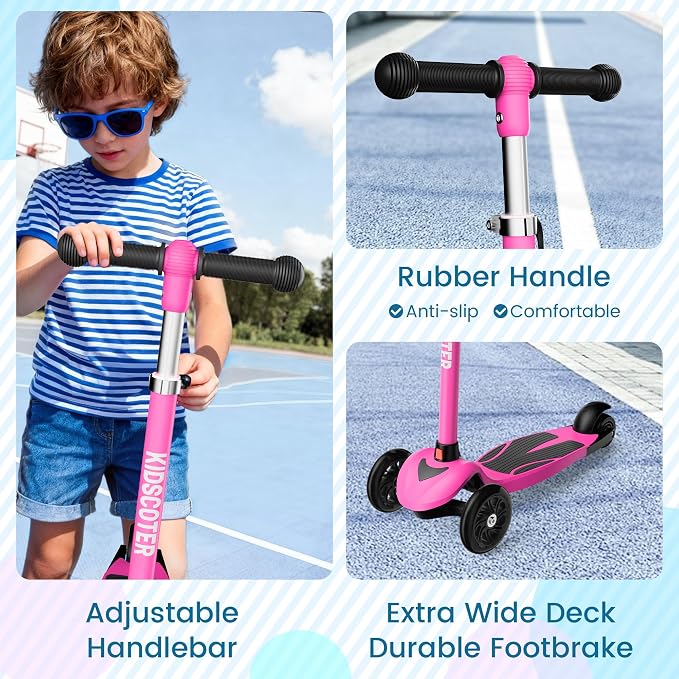 Multicolor Kids Scooter for Ages 3-12, 3 Wheel Lean to Steer Scooter with LED Light-Up Wheels, Adjustable Handlebar, Detachable Easy Storage for Boys & Girls