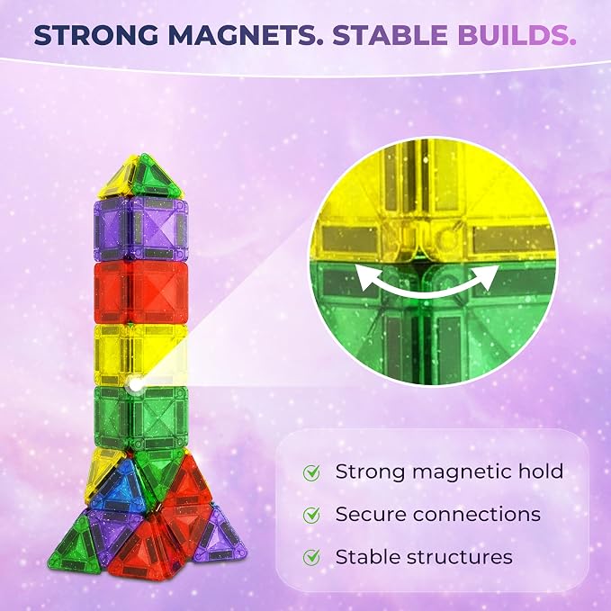 Desire Deluxe Micro Magnetic Tiles Building Blocks Toy - STEM Educational Travel Size Magnetic Blocks for Kids, Learning Sensory Montessori Toddler Magnetic Toys 3+ YO (Not Glitter, 28pc)