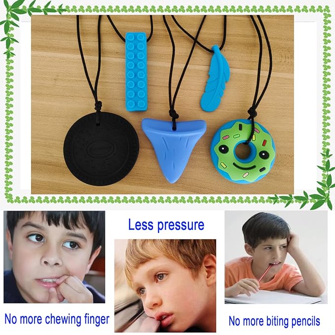 Chew Necklace by GNAWRISHING, 5 Pieces Sensory Chew Necklaces for Kids with Autism, ADHD, SPD, Chewing, Oral Motor