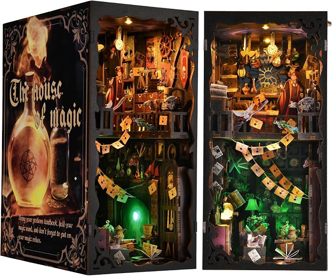 Book Nook Kit DIY Miniature House Dollhouse | Booknook Bookend Bookshelf Decor Tiny House Model Build with Magic View, Gifts for Family and Friends