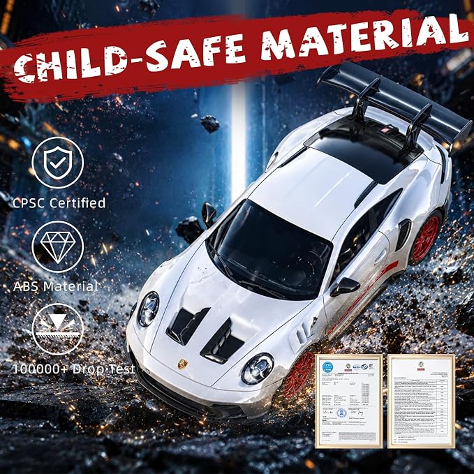 AEROQUEST Porsche Remote Control Car,Officially Licensed Porsche 911 GT3 RS,1:24 Scale Toy Car for Kids,Electric Sport Racing Hobby RC Cars,Birthday Gift for Boys and Girls（White）