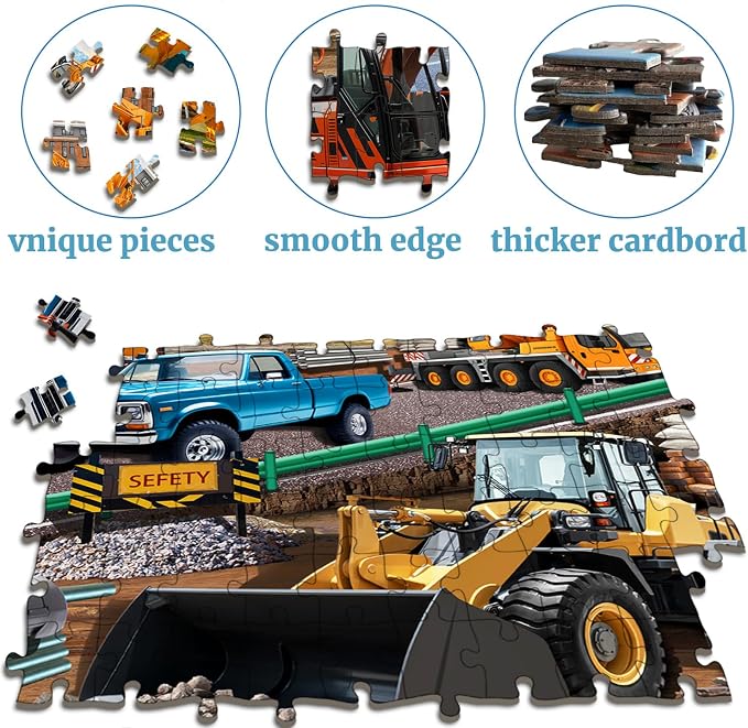 Puzzles for Kids Ages 6-8-10, Construction Site 200 Piece Puzzles for Kids,Fun Bulldozer & Truck Puzzle toyToys for Boys and Girls
