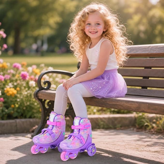 SULIFEEL Adjustable Roller Skates for Girls Boys Kids,Fun Illuminating Light Up Flash Wheels Three-Point Type Balance Suitable for Beginners Indoor Roller Skating
