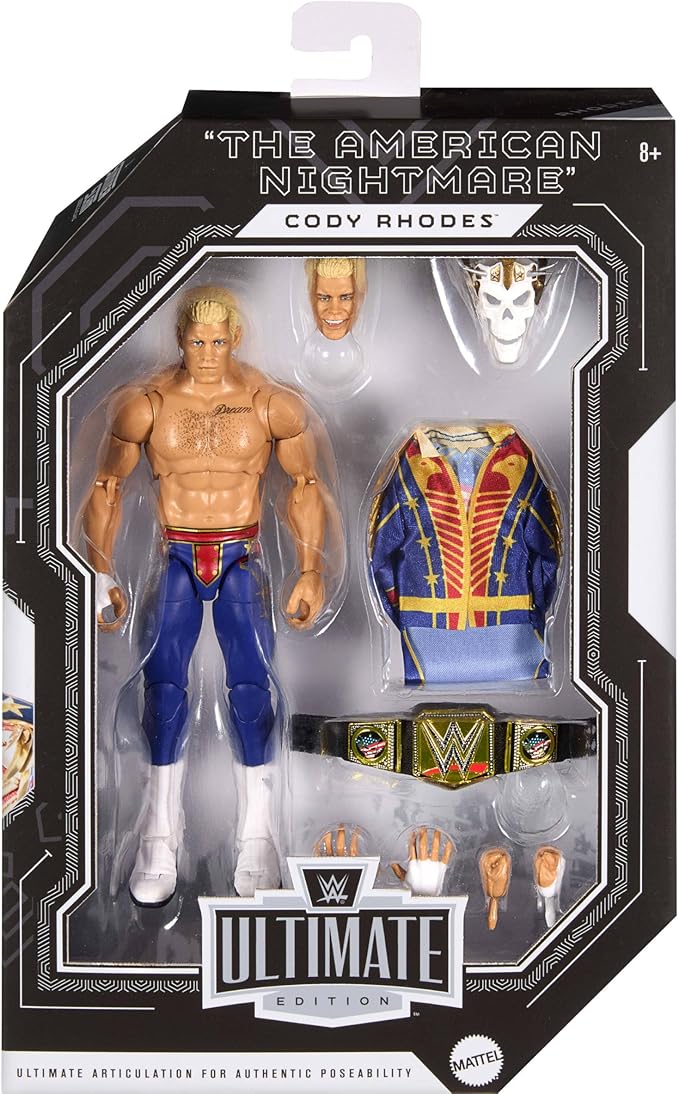 Mattel WWE Ultimate Edition Action Figure & Accessories Including Swappable Heads & Hands, SummerSlam Cody Rhodes 6-inch Collectible Set (Amazon Exclusive)
