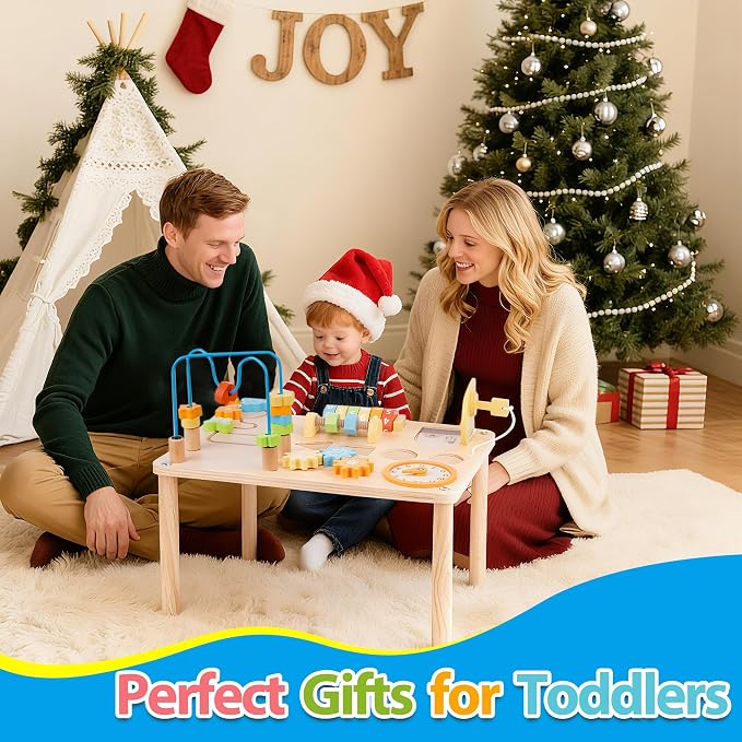 ATOYUS Activity Table for 1 2 3 Year Old, 8 in 1 Wooden Montessori Toys for Toddlers 1-3, Kids Sensory Game Play Table, 1st Christmas Birthday Boys Girls Gifts for 12 Months+ Baby