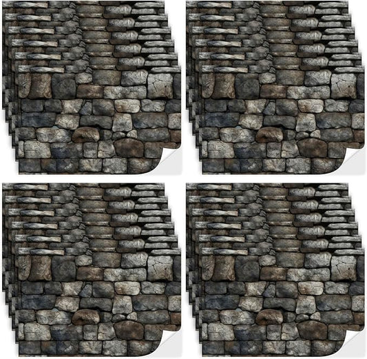 Flutesan 12 Pcs Miniature Dollhouse Wallpaper and Flooring Peel and Stick Mini DIY Self Adhesive Dollhouse Accessories 8.27 x 11.69 Inch (Stone Pattern)