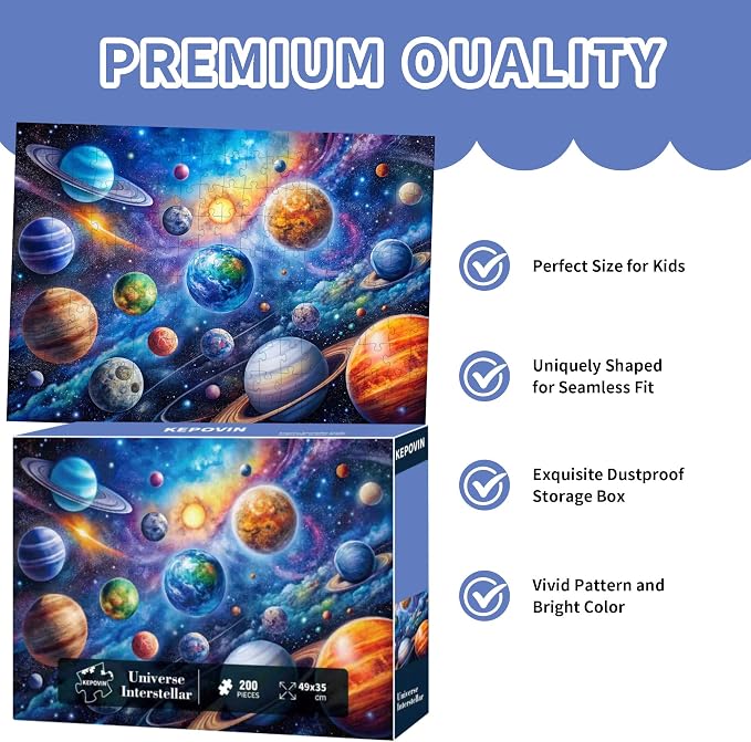Puzzles for Kids Ages 6-8 8-10 Year Old, Solar System Planets 200 Pieces Jigsaw Puzzles for Kids Ages 10-12, Learning Educational Toys for Boys and Girls Ages 6 7 8 9 10 11 12 Year Old