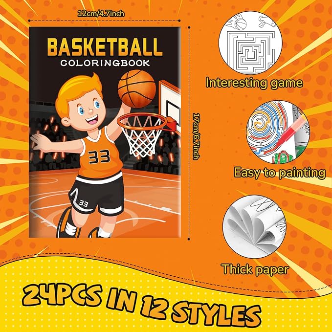BenLouis 24 Pcs Basketball Mini Coloring Books Kids Basketball Small Activity Books Party Bulk for Boys Kids Sports Birthday Goodie Bags Stuffers Return Gifts Classroom Travel