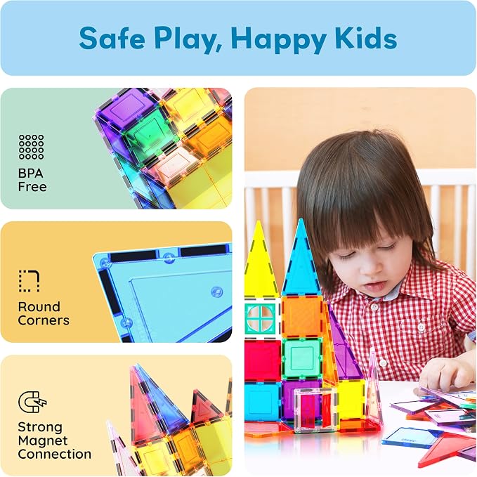 PicassoTiles Magnetic Tiles Rocket Set Construction Toy Magnet Building Block Engineering STEM Learning Child Brain Development Stacking Kit Window Door Playboard for All Ages 3 and Up PT36B