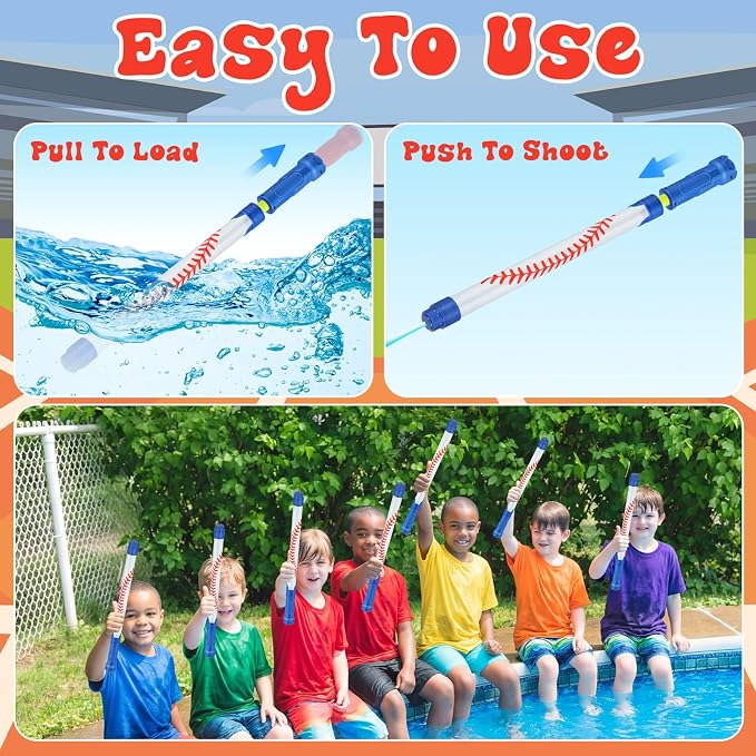 Halloscume 12 Pack Baseball Sport Water Gun Party Favors 15.75 in Summer Water Shooter Blasters Gun Toys for Kids Summer Outdoor Swimming Pool Backyard Beach Games