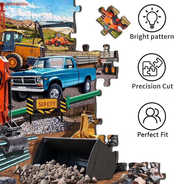 Puzzles for Kids Ages 6-8-10, Construction Site 200 Piece Puzzles for Kids,Fun Bulldozer & Truck Puzzle toyToys for Boys and Girls
