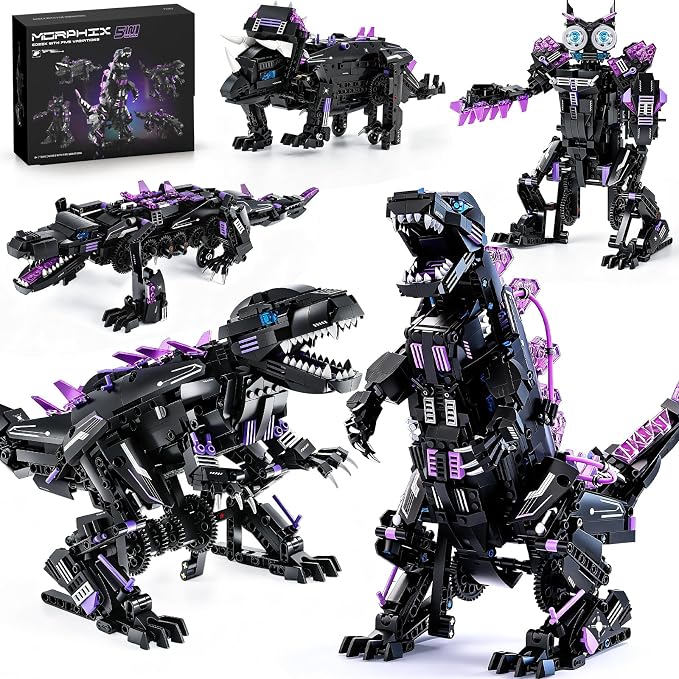 5-in-1 STEM Dinosaur Robot Building Kit, 935PCS App & Remote Control, Rebuild into T-Rex, Triceratops, Crocodile, Robot & Monster, Engineering Gift for Boys & Girls Ages 8+