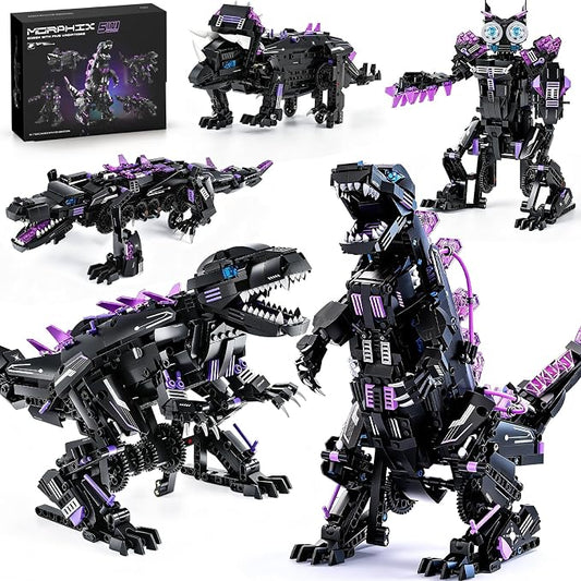 5-in-1 STEM Dinosaur Robot Building Kit, 935PCS App & Remote Control, Rebuild into T-Rex, Triceratops, Crocodile, Robot & Monster, Engineering Gift for Boys & Girls Ages 8+