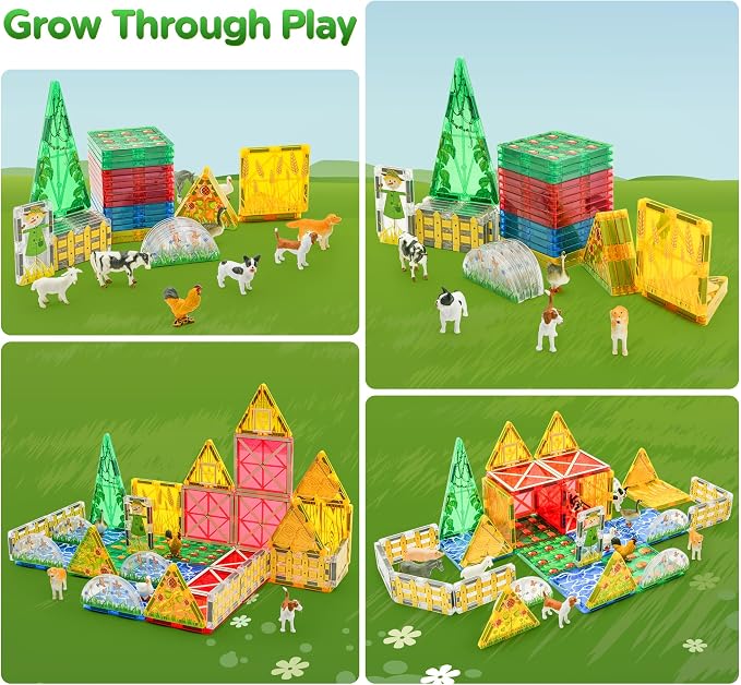 Farm Magnetic Tiles Toys 2026 3D STEM Educational Toys with Animals, Montessori Learning and Playing Toys for Kids, Preschool Toddlers Magnets Building Set, Ideal Gift for Boys Girls Ages 3-5 4-8 5-7