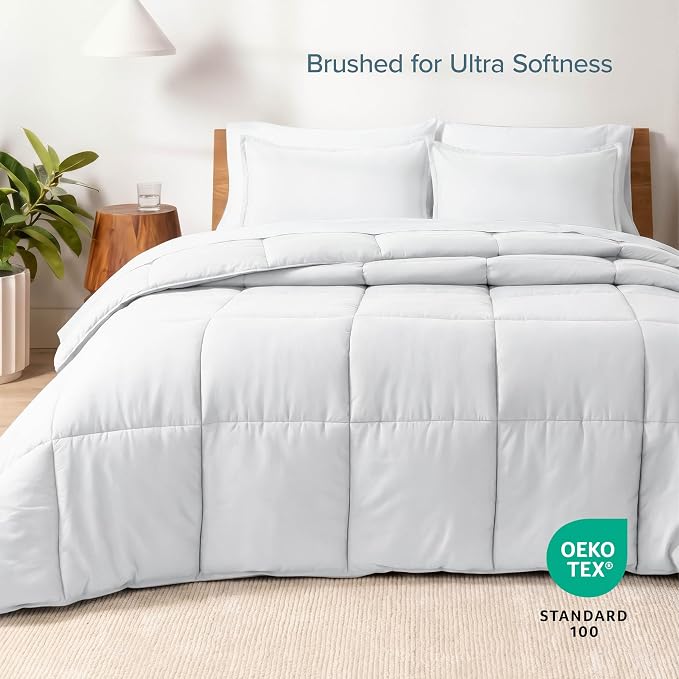 Bare Home Bed-in-A-Bag 7 Piece Comforter & Sheet Set - King - Goose Down Alternative - Ultra-Soft 1800 Premium - Bed Set (King, White/White)