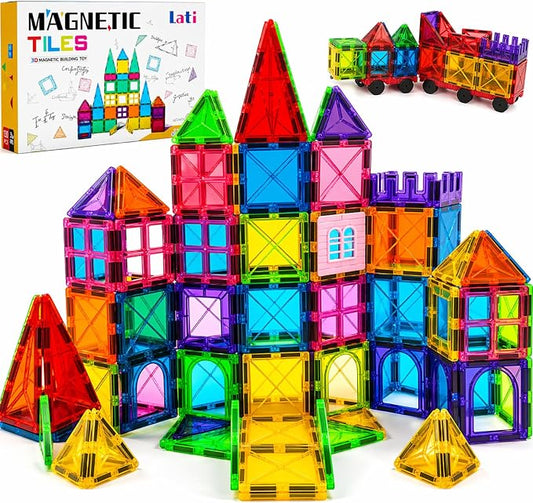 LATI 130-Piece Magnetic Tiles Building Toy Large Set for Kids,Magnetic Building Blocks Construction Set,Open-Ended Play STEM Educational Toy,Compatible with Other Brands,Gift for Boys & Girls Ages 3–8