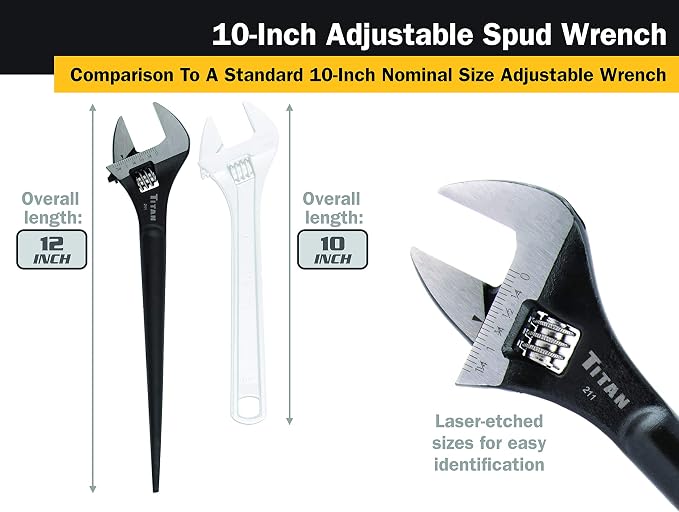 Titan 211 Adjustable Construction Spud Wrench, 10-Inch