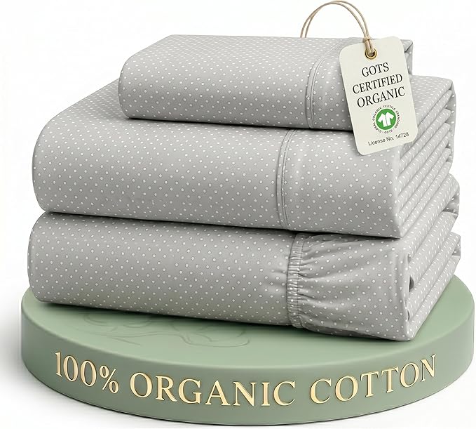 LANE LINEN Twin Sheets 100% Organic Cotton 3pc Percale Cooling - Snowdrop | GOTS Certified Organic Cotton Percale Twin Sheet Set - Affordable Organic Luxury, Honest-Price Organic Quality