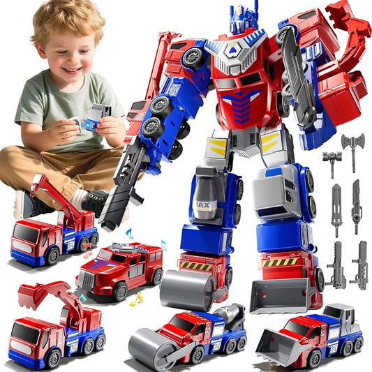 5-in-1 Robot Toys Cars for Kids 3-5, Magnetism Transforming Robots, Detachable Construction DIY Assembling Vehicle Sets, Educational Toys for Boys Girls 3 4 5 6 7 8, Birthday Gifts