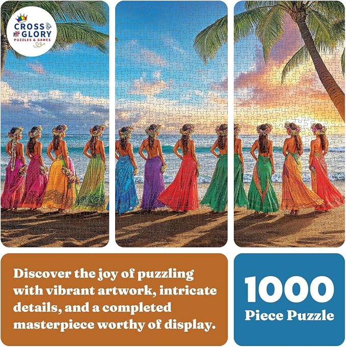 Cross & Glory - Aloha Harmony: Colors of the Pacific - 1000 Piece Jigsaw Puzzle for Adults | Best New Island Sunset Puzzle | Vibrant Polynesian Artwork | Immersive Puzzle Experience