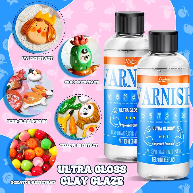Air Dry Clay Glaze - 200ml Upgrade Formula Clay Varnish, Ultra Gloss Varnish Pottery Glaze, Clay Sealant to Prevent Scratches, Wear, Cracking - Quick Dry, Non-Toxic, Enhance Color Vibrancy
