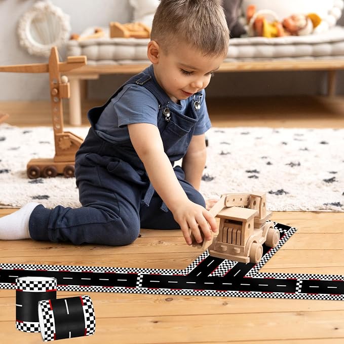 WNINK 2 Rolls Red Race Track Tape, Kids Race Car Stickers, Race Car Track Decorations, 2.4 Inch Wide, 2 X 33 FT Long, Easy Tear, No Residue for Kids Birthday Gift and Racing Party Decoration