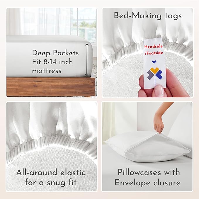 California Design Den King Sheet Set - Natural 100% Cotton Sateen Sheets King Size Set with Deep Pockets, Soft Sateen Weave, Breathable and Durable Bedding Ivory (Eggshell)