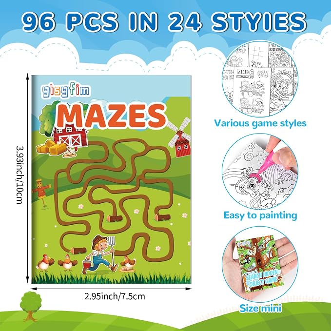 gisgfim 48 PCS Mini Activity Books Coloring Books Party Favors Bulk Challenging Game Include Mazes Dot to Dot Word Search Word Scramble for Ages 4-12 Goodie Bags Stuffers Kids Wedding Activities