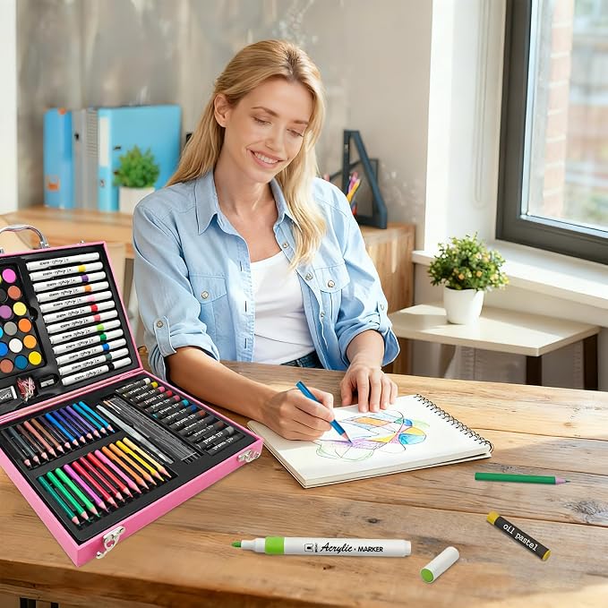 88Pcs Little Pink Horse Markers Set, Drawing Set For Artists, Portable Art Case, Color Pencils, Pressed Powder, Acrylic Marker, Oil Pastels with Case ect