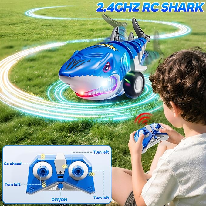 Remote Control Shark Car Toys, RC Shark Truck Car Toys with LED Lights, Remote Control Shark Truck All Terrain RC Car for Indoor Outdoor, Perfect Shark Toys Gifts For Kids Boys Girls Ages 3 4 5 6 7 8