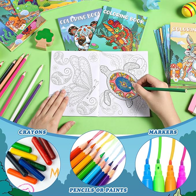 Pasimy 72 Pcs Mandala Animals Coloring Set Include 24 Mandala Animal Coloring Books 24 Color Your Own Gift Bags 24 Sets Markers for Kids DIY Painting Art Birthday Party Favor Classroom Activity Craft