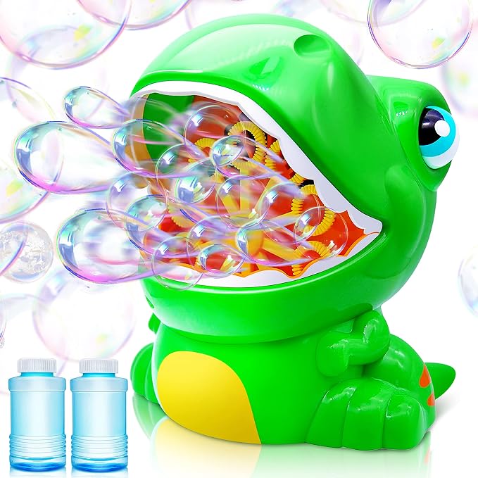 JOYIN Dinosaur Bubble Machine, Bubble Machine Gun Blower with Solutions for Kids, Summer Outdoor Indoor Toy, Dinosaur Party Favor, Kids Birthday Gift (Green)