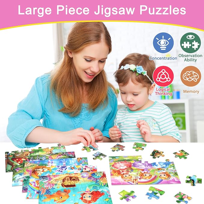 MZZOTOY 6 Packs Puzzles for Kids Ages 4-6, 24 PCS Princess Unicorn Jigsaw Puzzles for Kids Ages 3-5 | 4-8，Preschool Educational Puzzles Toys Gifts for 3 4 5 6 Boys Girls ﻿