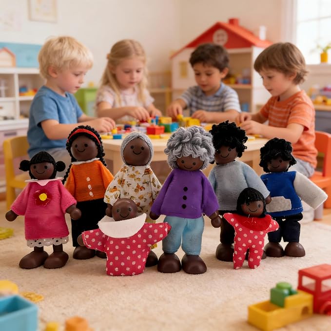 HYSTYLE 8 Pack Wooden Dollhouse Family Dolls Pretend Play Figures, Family Role Play Pretend Play People Figures