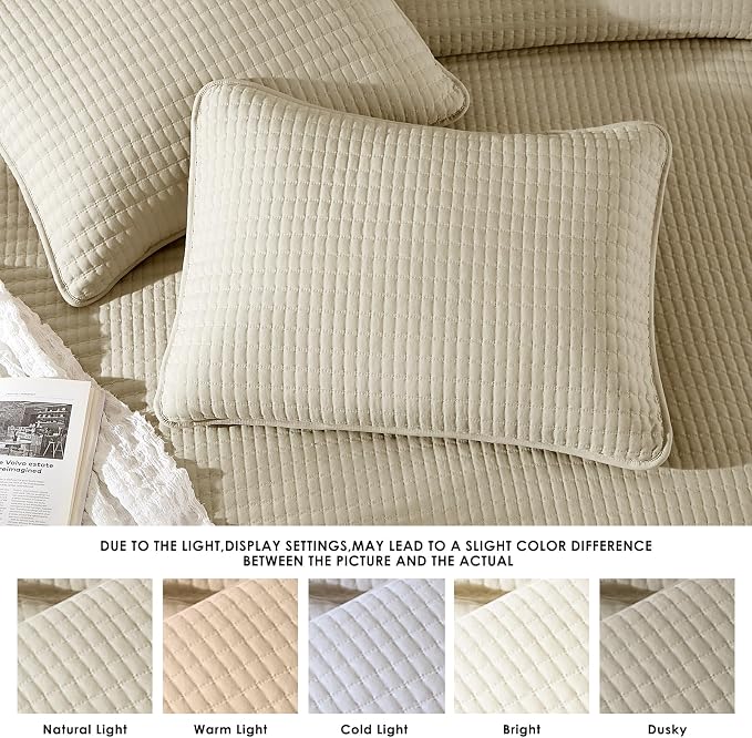 WRENSONGE King Size Quilt-3 Pieces Lightweight Bedspreads Beige King Quilt Bedding Set for All Seasons, Soft Summer Coverlet with 2 Pillow Shams Suitable for Bed, Couch, Quilt Blanket