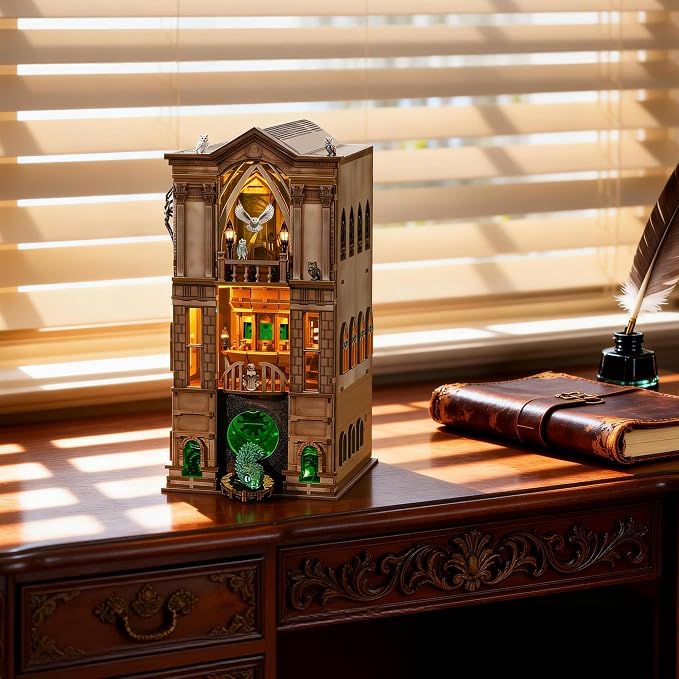 Book Nook Magic Kit - DIY Miniature House Kit for Adults, Teens, Dollhouse Booknook Bookshelf Insert Decor with LED Light, 3D Wooden Puzzle Gifts for Family, Friends(Whisper Gate X)