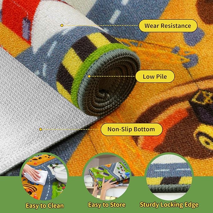 STARUIA Kids Carpet Playmat Rug, 5.3x6.6 Ultra Non-Slip Car Rug Play Mat Learn and Have Fun Educational City Road Car Carpet for Kids, Washable Car Kid Rugs for Boys Room Playroom Bedroom Nursery