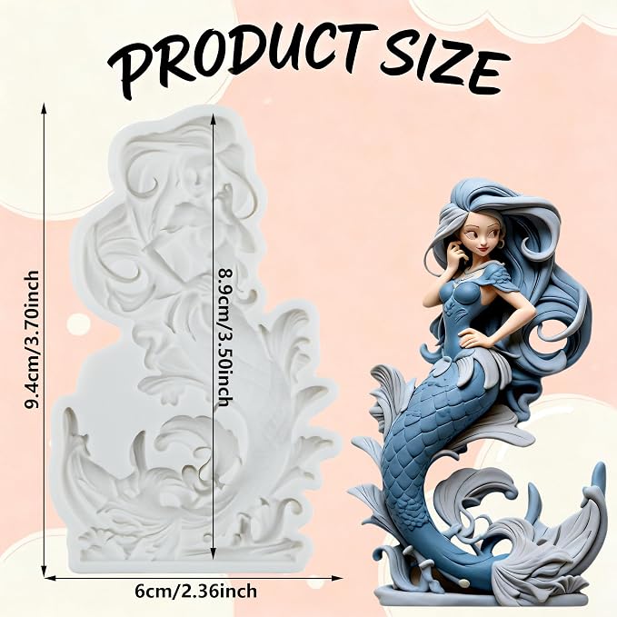 Mermaid Polymer Clay Mold Mermaid Girl Silicone Molds for Epoxy Resin Casting DIY Craft Air Dry Polymer Crafts Supplies Clay Tools