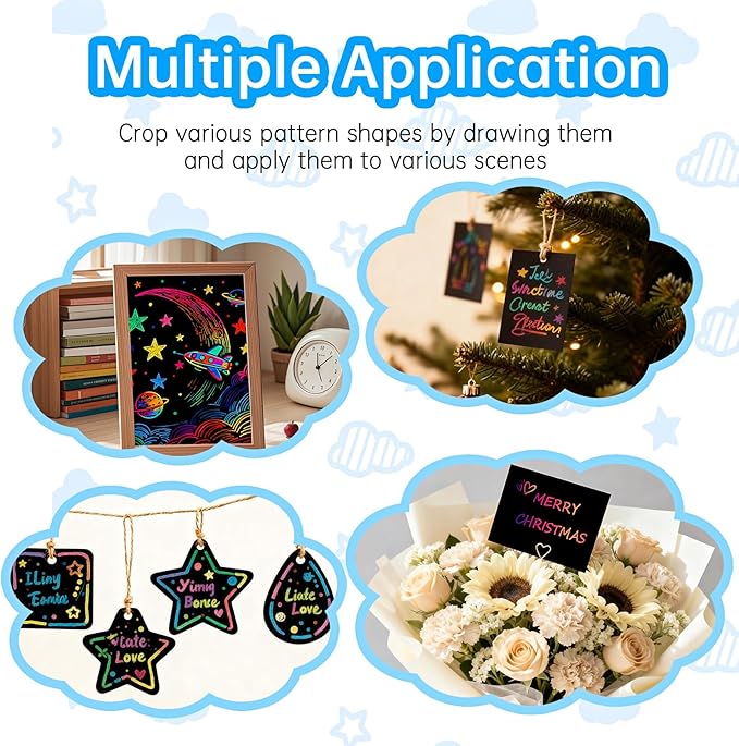 Cityrosy Scratch Art Paper Rainbow Sets for Kids 100 Pcs-Black Magic Scratch Off Craft Set Classroom Supplies Kits for Age 3-12 Kids Party Games Birthday Gifts Easter Basket Stuffers