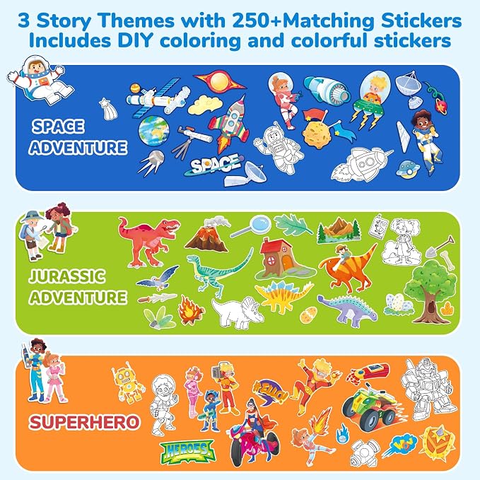 Adventure Storybook Art Kit, Creative Writing & Drawing Activity Kit, Write Your Own Book, Art Kit for 6-9, DIY Craft, Scrapbooking & Journal Supplies, Hardcover Comic Book Making Kit with Spirograph
